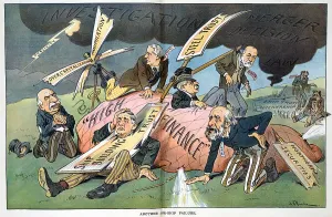 Monopoly Prints: J.P. Morgan. Political cartoon lampooning the Supreme Court's ruling against the Northern Securities monopoly