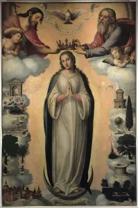 JUANES, Juan de (1523-1579). Inmaculate. mid. 16th c. SPAIN. Valencia. Company of Jesus Church. Renaissance art. Oil. AISA/Everett Collection**US SALES ONLY**