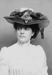 Julia Prints: Julia Marlowe (1865-1950), English born American actress in an elaborate hat decorated with fox skins