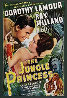Lamour Prints: THE JUNGLE PRINCESS, US poster art, from left: Ray Milland, Dorothy Lamour, 1936