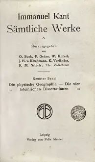 Philosophy Prints: KANT, Emmanuel (1724-1804). Cover of the Emmanuel Kant's complete works (Smtliche Werke)