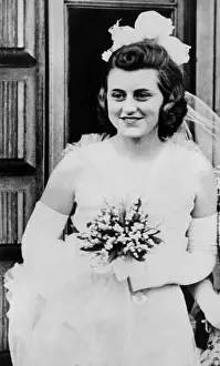 Kathleen Prints: Kathleen Kennedy, in formal gown and carrying bouquet for her presentation at Buckingham Palace