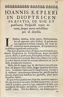 Astronomical Prints: Kepler, Johannes (1571-1630). First page of Kepler's work 'Dioptrice Praefatio' (Dioptre)