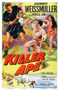 Weissmuller Prints: KILLER APE, center: Johnny Weissmuller, right: Carol Thurston on poster art, 1953