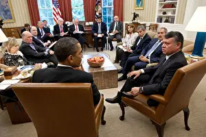 Monarchs Prints: King Abdullah II of Jordan and members of the Jordanian delegation in the Oval Office