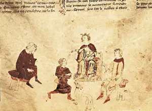 Breton Prints: King Arthur on his throne with his councillors