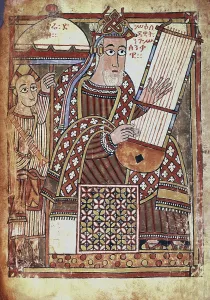 962 Bc Prints: King David strumming a lyre. s