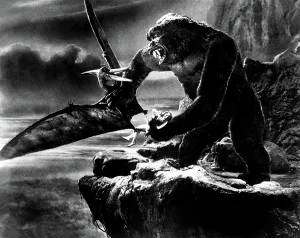 King Kong Prints: KING KONG, 1933, holding Fay Wray and fighting giant flying lizard