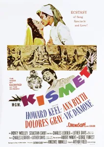 KISMET, US poster art, top from left: Ann Byth, Vic Damone, 1955
