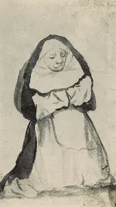 19th C Prints: Kneeled Nun praying. beg. 19th c