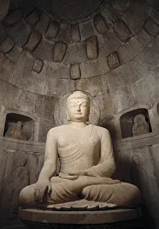 World Heritage Prints: KOREA. Seokguram Grotto. Bulguksa Temple. Seated Buddha. 751. White granite statue (3.5 m)