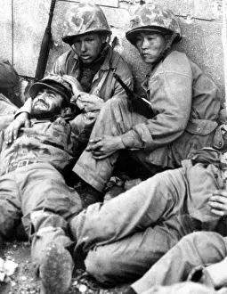 Soldier Prints: Korean War: exhausted Marines, Korea, 10-01-50. Courtesy Everett/CSU Archives