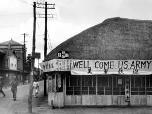Sign Prints: Korean War: Tea shop, Suwon, Korea, 07-08-50.. Courtesy: CSU Archives / Everett Collection