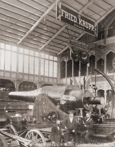 Armaments Prints: Krupp exhibit of a large steel breech loading cannon at the Philadelphia Centennial Exhibition