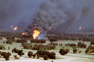 Environment Prints: Kuwaiti oil wells were set on fire by retreating Iraqi forces during Operation Desert Storm