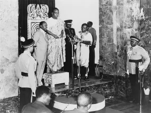 Inaugurations Prints: Kwame Nkrumah (1909-1972), standing on stool