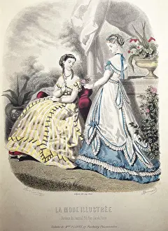 Fans Prints: La Mode Illustree. Women's magazine from 1867. Paris. Engraving. ITALY. Milan
