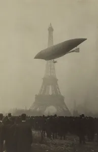 Aeronautics Prints: LA REPUBLIQUE a semi-rigid surveillance airship built for the French flying near the Eifel Tower
