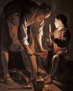 LA TOUR, Georges de (1593-1652). Saint Joseph the Carpenter. ca. 1640 -. Baroque art. Oil on canvas. FRANCE. Paris. Louvre Museum. AISA/Everett Collection**US SALES ONLY**