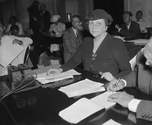 Brain Trust Prints: Labor Sec. Francis Perkins testifying to Congress for wage-and-hour bill. June 5, 1937