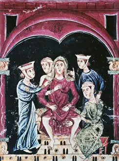 Healthiness Prints: Labor. Woman giving birth and four nurses looking after her