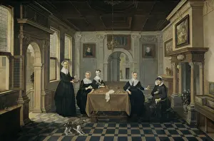 Five Ladies in an Interior, attributed to Dirck van Delen, 1630-52, Dutch painting, oil on panel