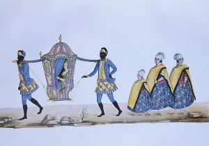 Watercolours Prints: Lady carried on a 'cadeirinha' (chair) and followed by her slaves