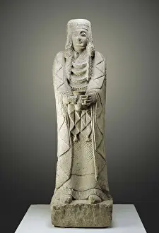 Lady from El Cerro de los Santos. 3rd BC. Sandstorm stone. Offerer lady. Iberian art. Sculpture on rock. SPAIN. Madrid. National Museum of Archaeology. Proc: SPAIN