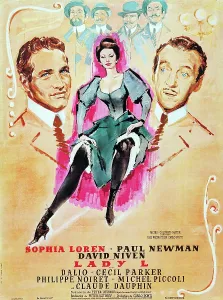 Niven Prints: LADY L, French poster, from left: Paul Newman, Sophia Loren, David Niven, 1966
