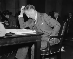Industrialists Prints: Lammot Du Pont 1880-1952 President of DuPont chemical company testifying at the Senate Unemployment Committee January