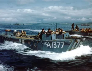 English Channel Prints: Landing craft carrying U. S. Rangers off the English coast near Weymouth