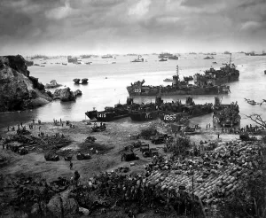 Invasions Prints: Landing craft of supply U.S. forces on Okinawa
