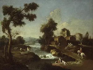 Works Prints: Landscape with Road, Cottages and Man Riding