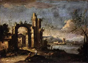 Fountain Prints: Landscape with Ruins and Country House