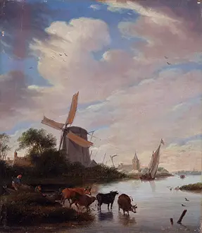 Reflection Prints: Landscape with Windmill Near a River