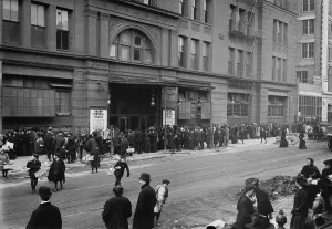 Depression Prints: A large crowd of men