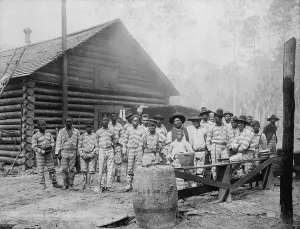 Forced Labor Prints: Large group of African American men includes a very young prisoner