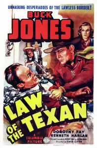 Grabbing By Lapels Prints: LAW OF THE TEXAN, US poster art, front right: Buck Jones; back right: Dorothy Fay, 1938