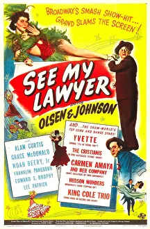 Grace Prints: SEE MY LAWYER, US poster, from top: Grace McDonald, Chic Johnson, Ole Olson, 1945