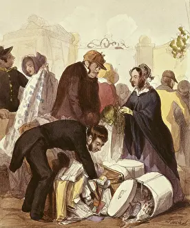 Customs Prints: Le douane (customs).Engraving by Bouchot