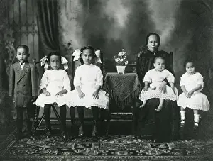 Chairs Prints: Lee Wai She and five children in studio portrait of unknown Hawaiian photographer, 1913
