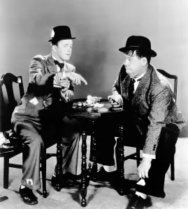 Playing Cards Prints: From left, Stan Laurel, Oliver Hardy, ca. 1930s