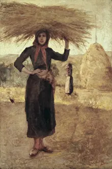 Realistic Prints: LEGA, Silvestro (1826-1895). Peasant woman with hay