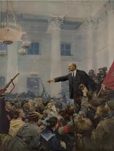 Speeches Prints: Lenin (1870-1924) declaring power of the Soviets