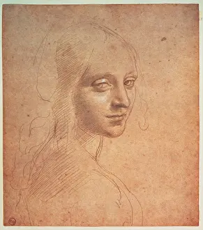 Leonardo Prints: Leonardo da Vinci, Portrait of a Girl, 1483 - 1484, 15th Century, metal point (gold)