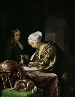 Lute Prints: The Letter Writer, by Frans van Mieris (I), 1680, Dutch painting, oil on panel