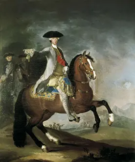 Colorportrait Prints: LIANI, Francesco (1712-1783). Equestrian portrait of Carlo of Naples