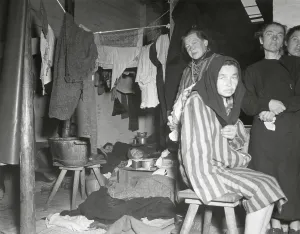 Concentration Camps Prints: Liberated women in their barracks in former Nazi prison camp at Belsen