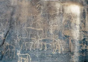 Neolithic Prints: LIBYA. Tadrart Acacus. Animal herd