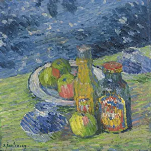 Objects Prints: Still Life with Bottles and Fruit